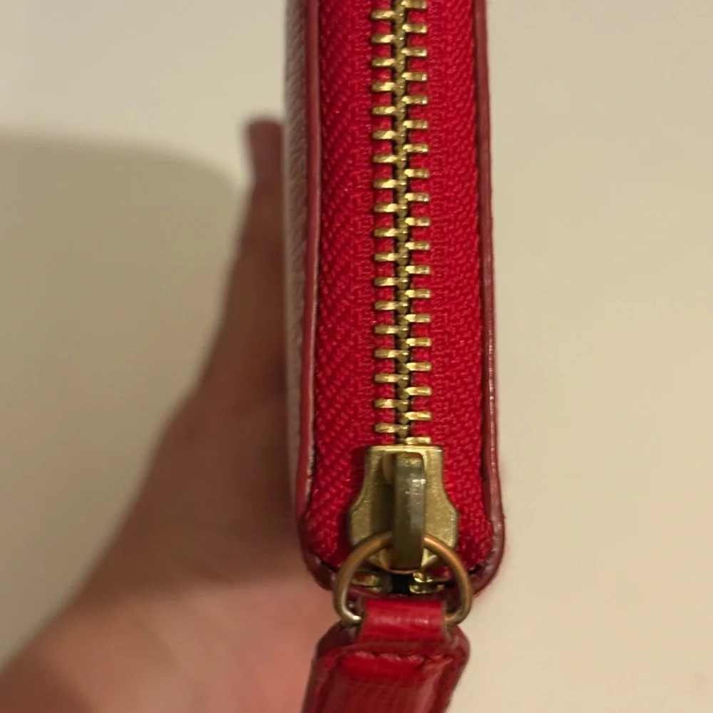 Talbots Leather Red and Navy Polka Dot Wallet
